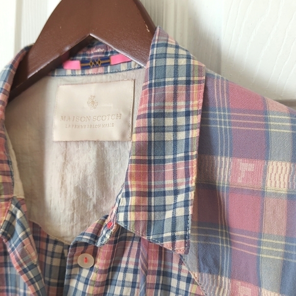 Maison Scotch Pastel Plaid Ombre Long Sleeve Button Down Shirt Blue Pink 2 - Picture 3 of 13